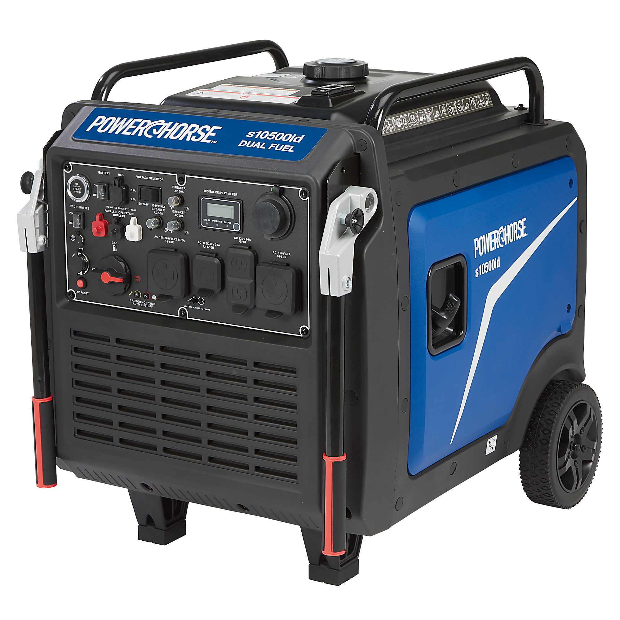 Powerhorse Inverter Generator, 10,500 Surge Watts, 8300 Rated Watts, 120/240V, Dual Fuel, CO Shutdown, Quiet Run 62dB